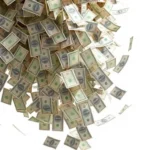 Money falling from a clear sky.