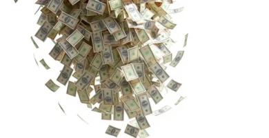 Money falling from a clear sky.