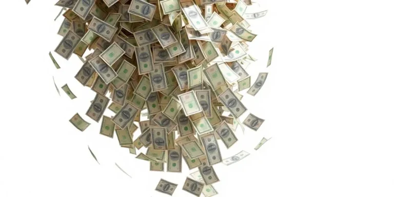 Money falling from a clear sky.