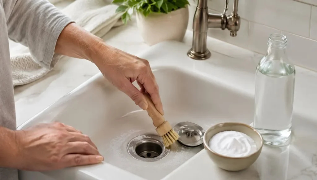 Clean Kitchen Sink Drain With Baking Soda and Vinegar